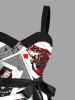 Plus Size Halloween Poker Print Buttons Turn Down Collar Dress With Belt -  