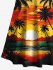 Robe longue hawaïenne grande taille à imprimé cocotier, soleil, oiseau, paysage marin, nuages, épaules dénudées, croisée - Vert profond 6X