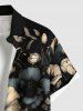 Chemise hawaïenne grande taille à imprimé 3D avec poches et boutons pour homme - Noir 5XL