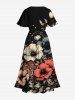 Robe mi-longue hawaïenne fendue grande taille à imprimé 3D de fleurs et de feuilles scintillantes - Noir S