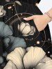 Robe mi-longue hawaïenne fendue grande taille à imprimé 3D de fleurs et de feuilles scintillantes - Noir S