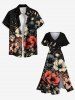 Robe mi-longue hawaïenne fendue grande taille à imprimé 3D de fleurs et de feuilles scintillantes - Noir S