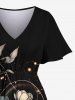 Robe mi-longue hawaïenne fendue grande taille à imprimé 3D de fleurs et de feuilles scintillantes - Noir 6X