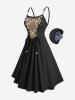 Plus Size Flowers Leaf Print Lace Up Pocket Textured Cami Dress -  
