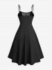 Plus Size Flowers Leaf Print Lace Up Pocket Textured Cami Dress -  