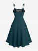 Plus Size Flowers Leaf Print Lace Up Pocket Textured Cami Dress -  