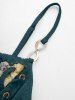 Plus Size Flowers Leaf Print Lace Up Pocket Textured Cami Dress -  