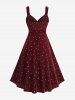 Robe débardeur en velours à col portefeuille, imprimé étoiles, froncée, avec ceinture - Rouge Vineux M
