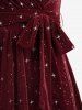 Robe débardeur en velours à col portefeuille, imprimé étoiles, froncée, avec ceinture - Rouge Vineux M