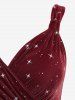 Robe débardeur en velours à col portefeuille, imprimé étoiles, froncée, avec ceinture - Rouge Vineux M