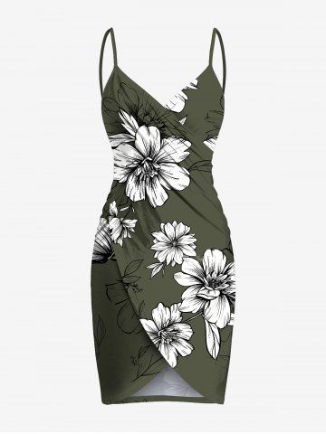 Plus Size Flowers Leaf Print Convertible Hawaii Beach Cover - DEEP GREEN - 6X