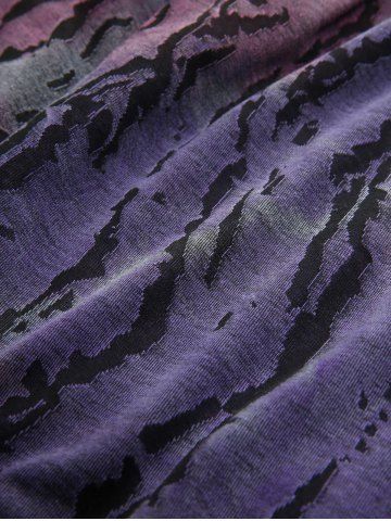 Jacquard Tie Dye Ombre Ruched Textured Handkerchief Top and Lace Up Two Tone Flare Pants Plus Size Outfit