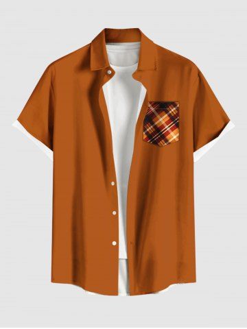 Plus Size Plaid Print Halloween Button Pocket Shirt For Men - ORANGE - 4XL