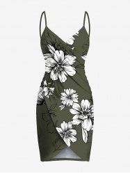 Plus Size Flowers Leaf Print Convertible Hawaii Beach Cover -  