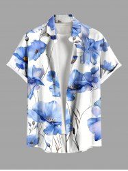Plus Size Flowers Print Buttons Pocket Hawaii Shirt For Men -  