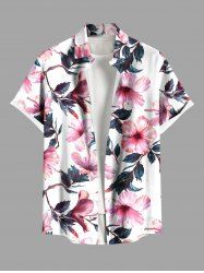 Chemise hawaïenne grande taille à imprimé fleurs et feuilles, avec poches et boutons, pour homme - Blanc 2XL