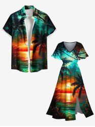 Coconut Tree Cloud Sun Seascape Print Plus Size Matching Hawaii Beach Outfit For Couples -  