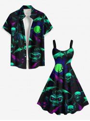 Halloween Skull Bat Moon Print Plus Size Matching Outfit For Couples -  