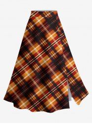 Jupe trapèze fendue à carreaux grande taille pour Halloween - Orange 6X