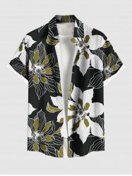 Plus Size Two Tone Flower Print Hawaii Button Pocket Shirt For Men -  