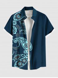 Plus Size Flower Paisley Print Hawaii Button Pocket Shirt For Men -  