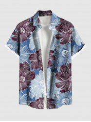 Plus Size Two Tone Line Flower Print Hawaii Button Pocket Shirt For Men -  