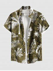 Plus Size Coconut Tree Tropical Leaf Flower Print Hawaii Button Pocket Shirt For Men -  