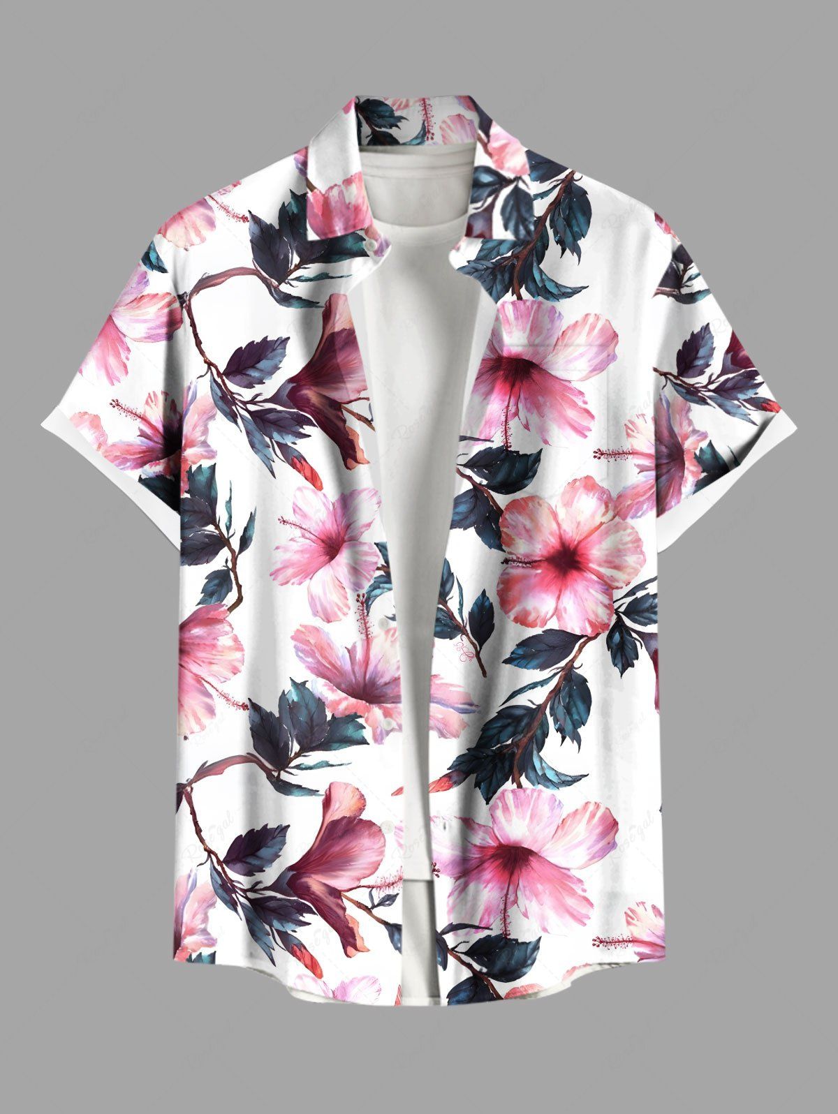 Cheap Plus Size Flowers Leaf Print Buttons Pocket Hawaii Shirt For Men  