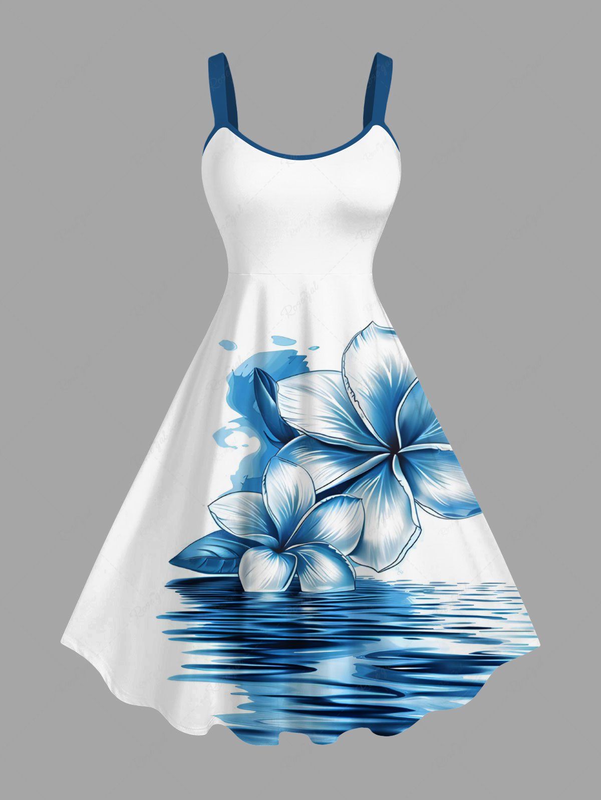 Robe débardeur trapèze hawaïenne grande taille à imprimé fleurs d'hibiscus marin Blanc L