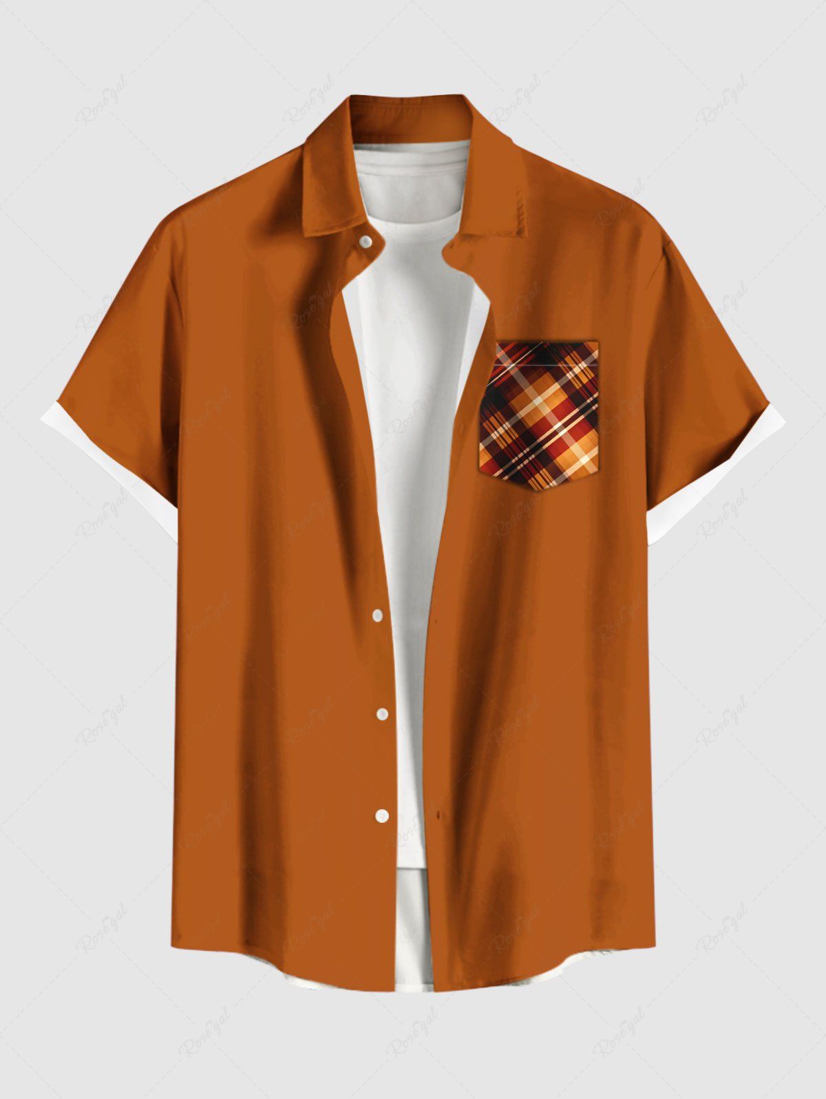 Trendy Plus Size Plaid Print Halloween Button Pocket Shirt For Men  