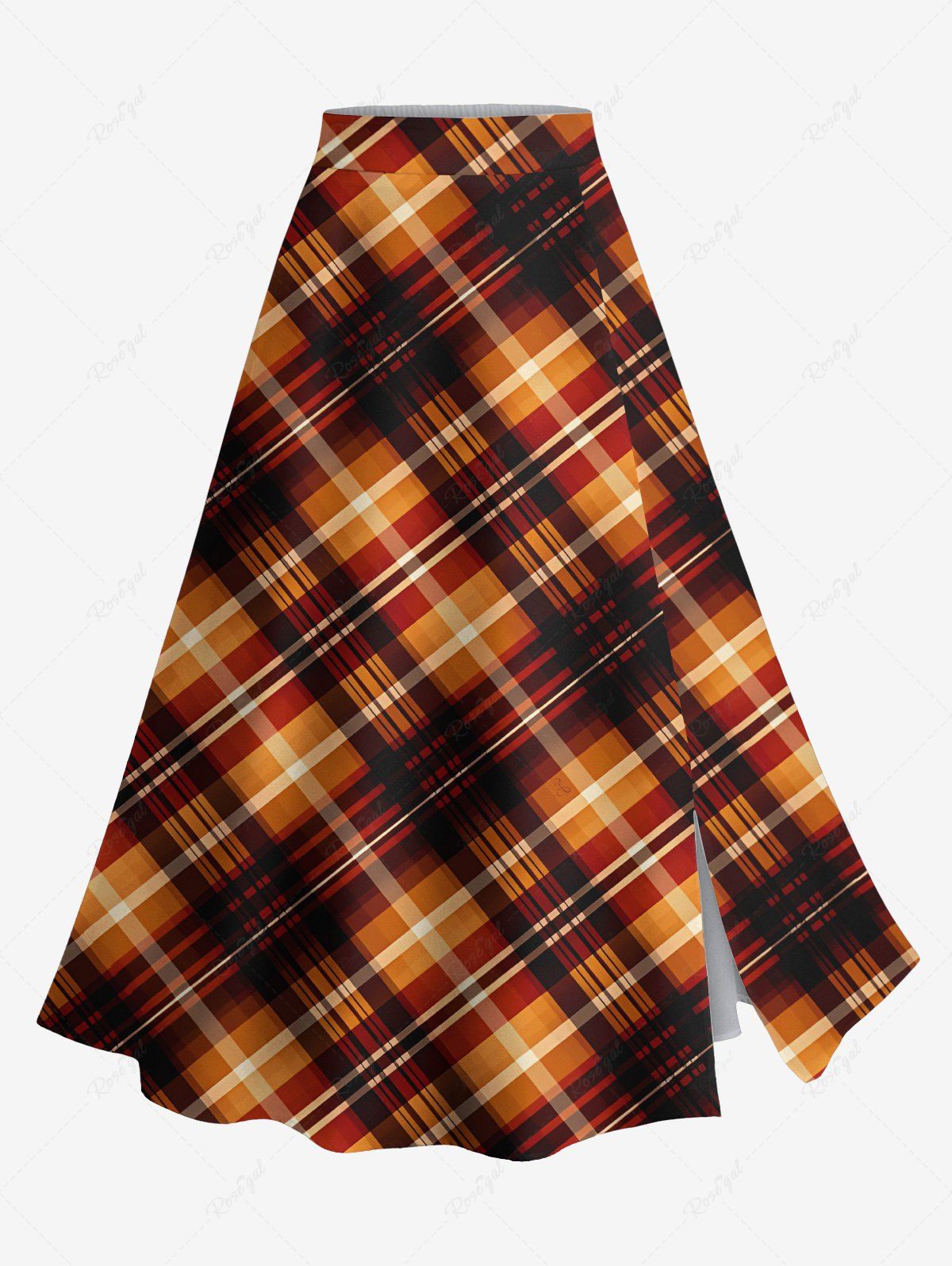 Unique Plus Size Plaid Print Halloween Split A Line Skirt  