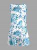 Ensemble chemise et barboteuse hawaïennes assorties, grande taille, tenue de plage, imprimé feuilles tropicales et hibiscus, pour couples - Blanc 