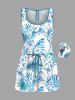 Ensemble chemise et barboteuse hawaïennes assorties, grande taille, tenue de plage, imprimé feuilles tropicales et hibiscus, pour couples - Blanc 