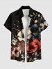 Tenue de plage hawaïenne assortie grande taille, motif fleurs et feuilles pailletées, imprimé 3D, pour couples - Noir 