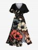 Tenue de plage hawaïenne assortie grande taille, motif fleurs et feuilles pailletées, imprimé 3D, pour couples - Noir 
