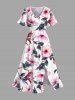 Flowers Leaf Print Plus Size Matching Hawaii Beach Outfit For Couples -  