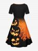 Halloween Pumpkin Cross Tree Colorblock Print Plus Size Matching Outfit For Couples -  