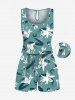 Ensemble chemise et barboteuse hawaïennes assorties, grande taille, tenue de plage à imprimé graffitis et fleurs pour couples - Vert 