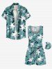 Ensemble chemise et barboteuse hawaïennes assorties, grande taille, tenue de plage à imprimé graffitis et fleurs pour couples - Vert 