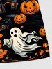Plus Size Pumpkin Ghost Bat Tree Castle Print Halloween Drawstring Pocket Beach Shorts For Men -  