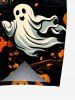 Plus Size Pumpkin Ghost Bat Tree Castle Print Halloween Convertible Beach Cover Up -  