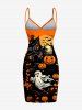 Plus Size Pumpkin Ghost Bat Tree Castle Print Halloween Convertible Beach Cover Up -  