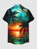 Chemise hawaïenne grande taille à boutons et poches pour homme, imprimé cocotier, nuage, soleil, paysage marin - Vert profond XL