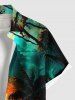 Plus Size Coconut Tree Cloud Sun Seascape Print Buttons Pocket Hawaii Shirt For Men -  