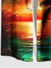 Plus Size Coconut Tree Cloud Sun Seascape Print Buttons Pocket Hawaii Shirt For Men -  