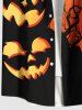 Plus Size Halloween Pumpkin Cross Tree Colorblock Print Buttons Pocket Shirt For Men -  