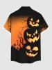 Plus Size Halloween Pumpkin Cross Tree Colorblock Print Buttons Pocket Shirt For Men -  