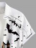 Plus Size Halloween Pumpkin Bat Castle Print Buttons Pocket Shirt For Men -  