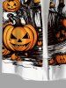 Plus Size Halloween Pumpkin Bat Castle Print Buttons Pocket Shirt For Men -  