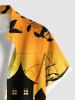 Plus Size Halloween Pumpkin Tree Castle Print Buttons Pocket Shirt For Men -  